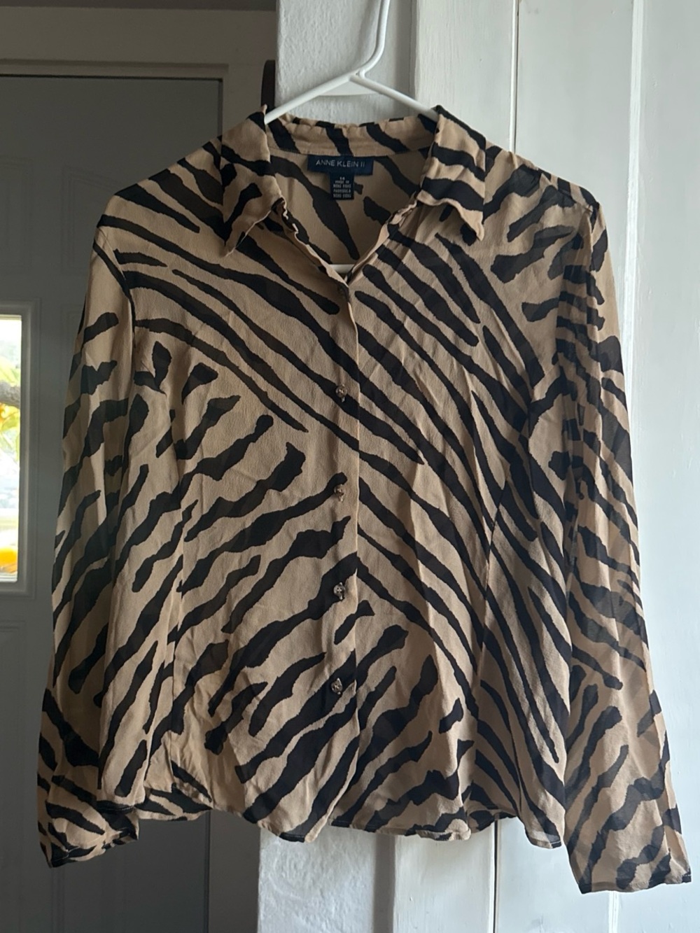 Anne Klein Black and Tan Zebra-Stripe Button-Down Shirt